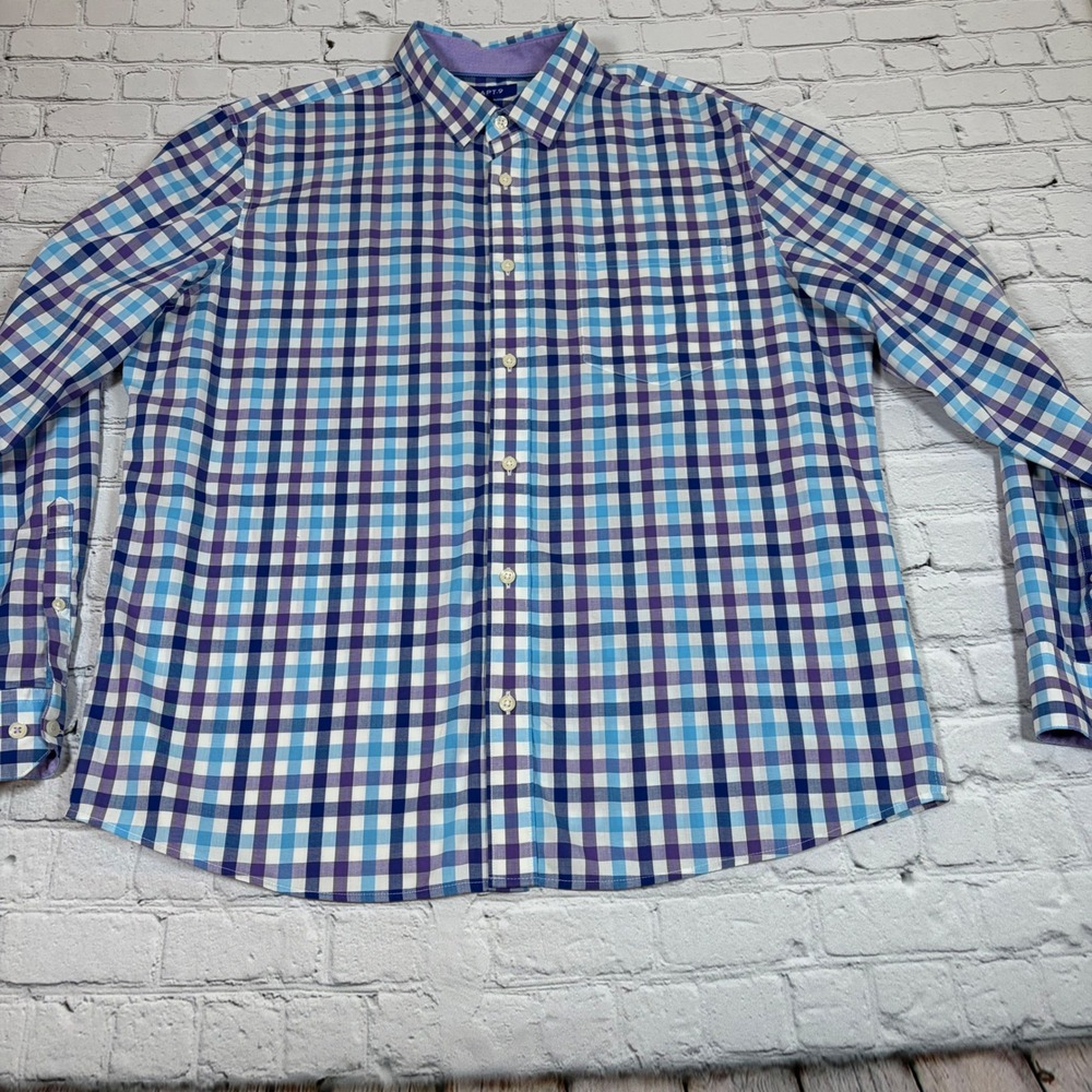 Apt 9 Premier Flex Mens XL Blue Purple Plaid Untucked Fit Button Down Shirt